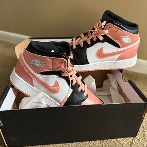 Nike Air Jordan Mid in Black, White, and Coral